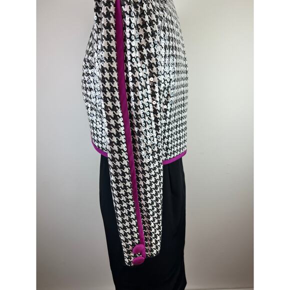 VINTAGE Karen Lawrence Black Pink Houndstooth Sequin Dress Blazer Set 4 VTG USA - Picture 2 of 10